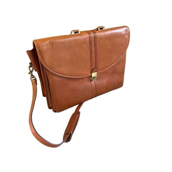 Vintage Wilsons Brown Leather Laptop Messenger Briefcase Ala Moda Bellezza Cogna - Picture 1 of 11
